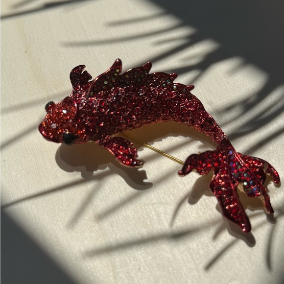 Betsey Johnson Red Crystal Carp Fish Brooch - Picture 13 of 14